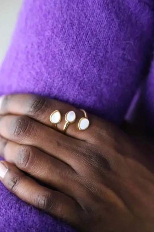Bague Ajustable Doree/Blanc Nafy