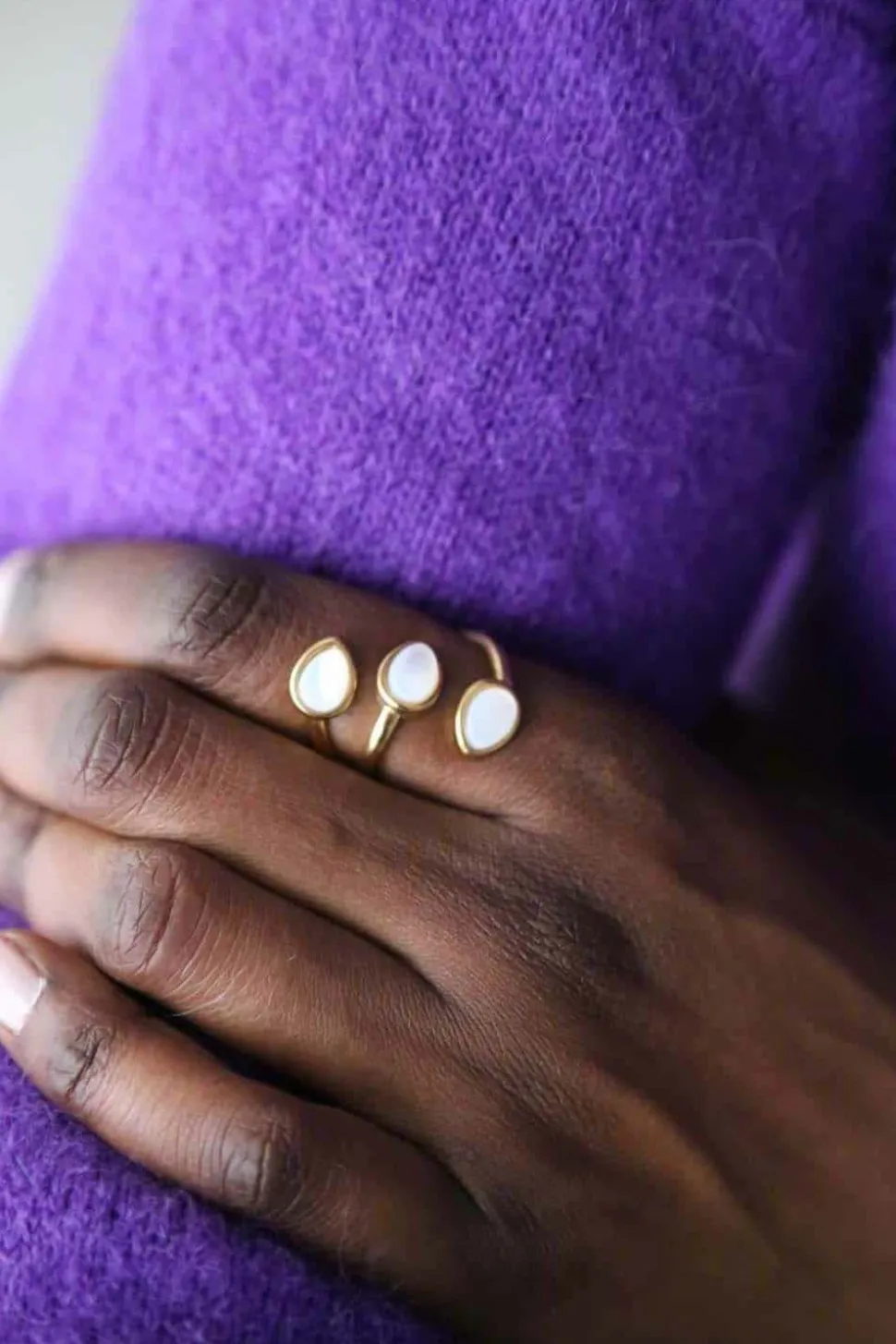 Bague Ajustable Doree/Blanc Nafy