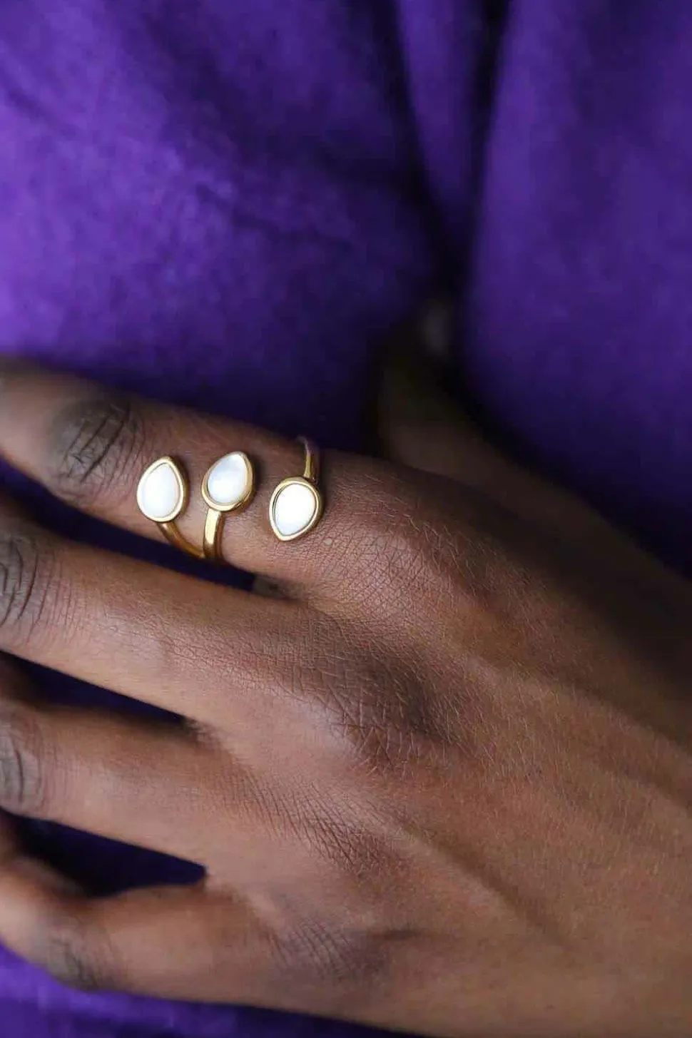 Bague Ajustable Doree/Blanc Nafy