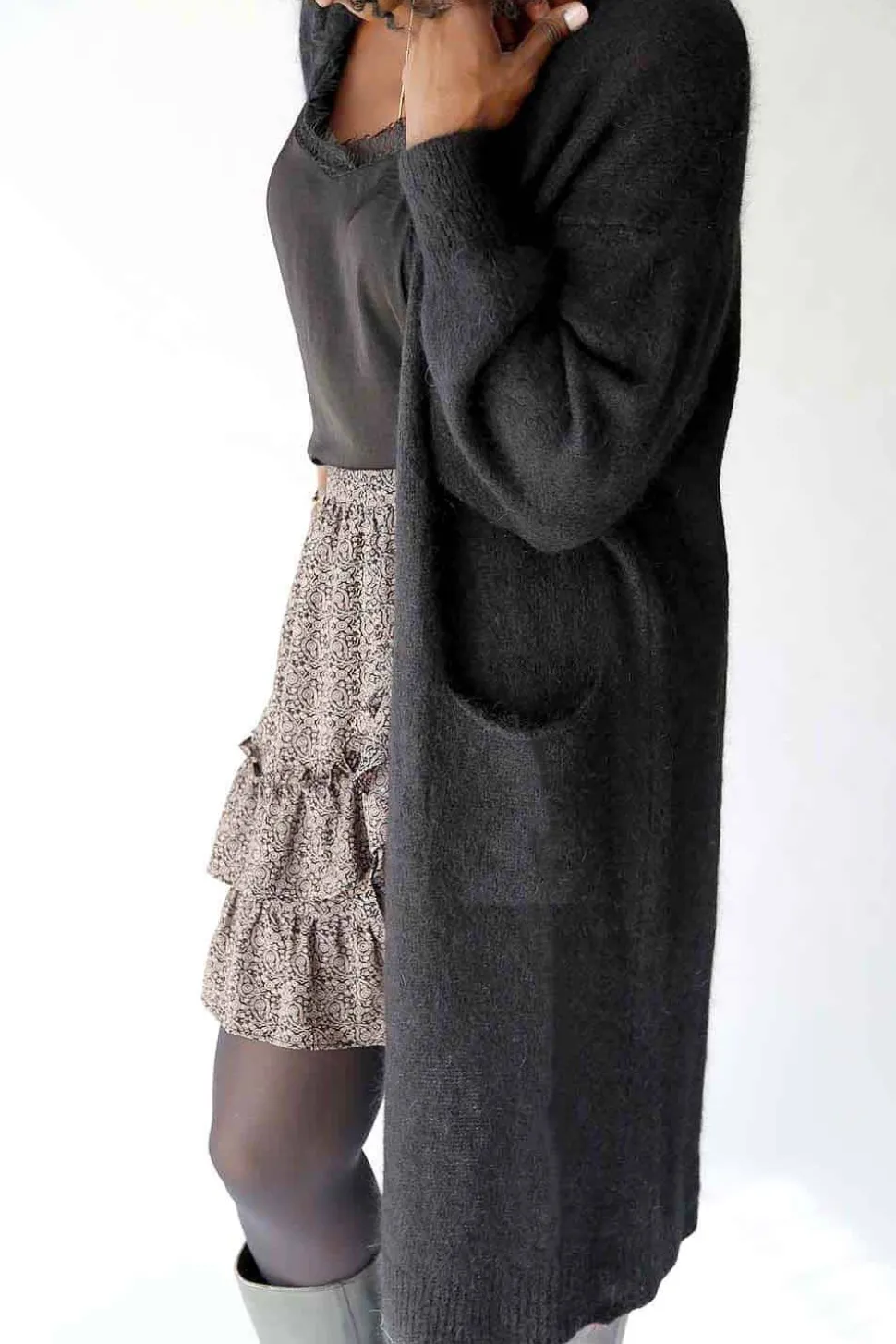 Gilet Long Noir Mohair Dan