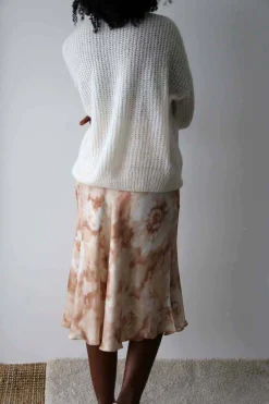 Jupe Midi Satinee Ecru Gina