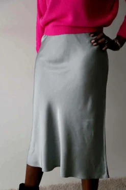 Jupe Midi Soie Gris Natty