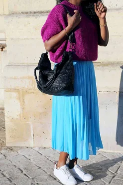 Jupe Plissee Midi Bleu Ciel Caudy