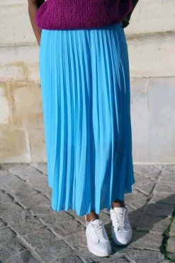 Jupe Plissee Midi Bleu Ciel Caudy