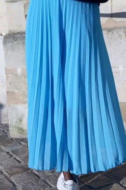 Jupe Plissee Midi Bleu Ciel Caudy