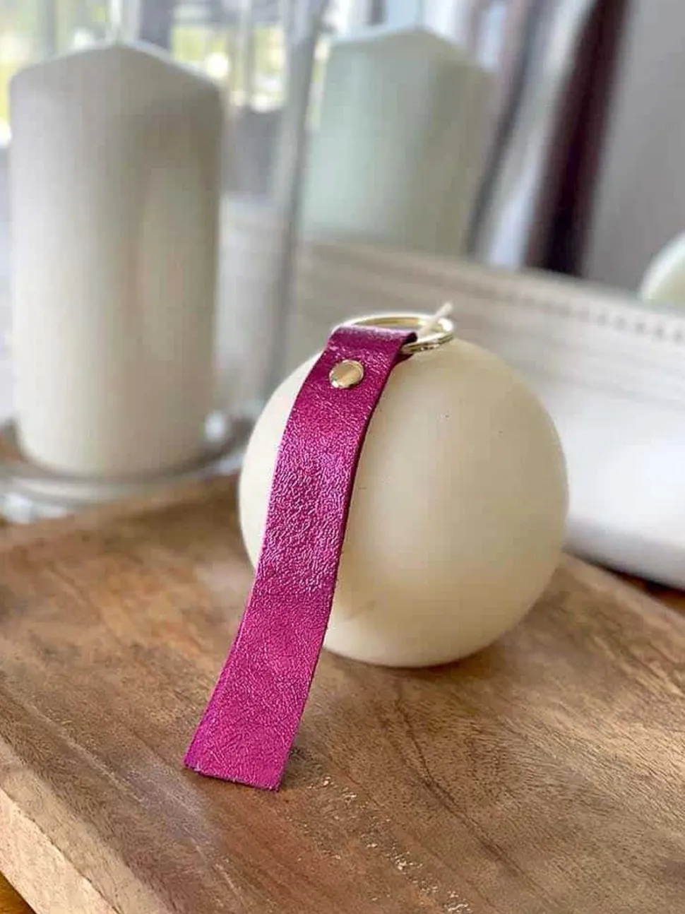 Porte-Clés En Cuir Rose Fushia Daisy