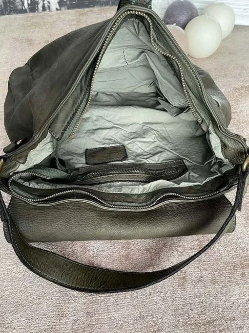 Sac Besace Cuir Vert Kaki Ninon