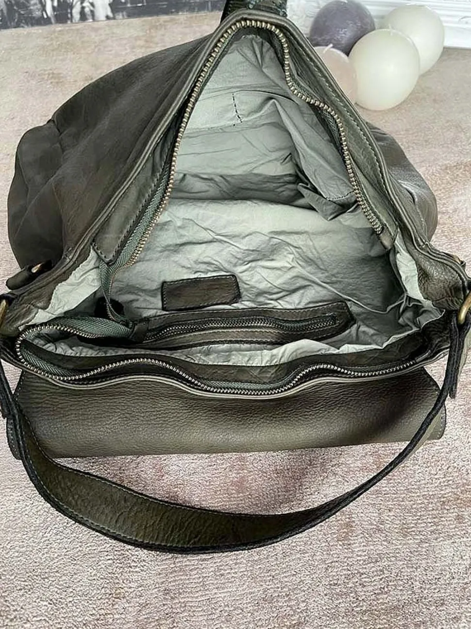 Sac Besace Cuir Vert Kaki Ninon