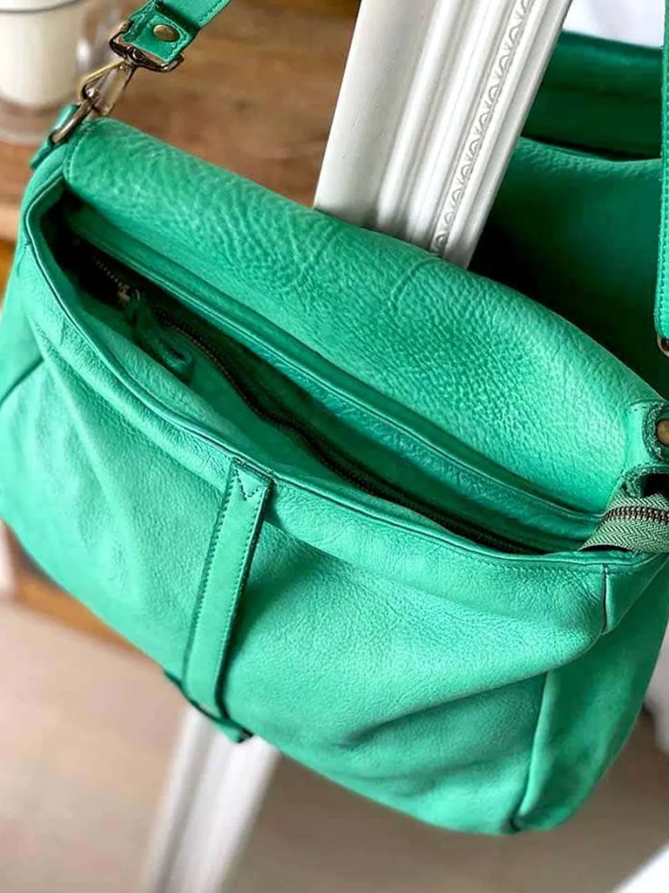 Sac Besace Cuir Vert Pomme Ninon