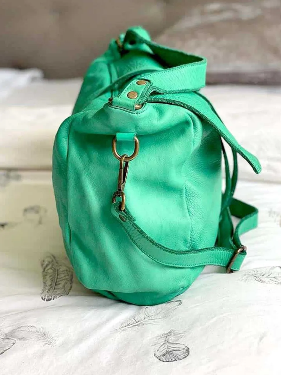 Sac Besace Cuir Vert Pomme Ninon