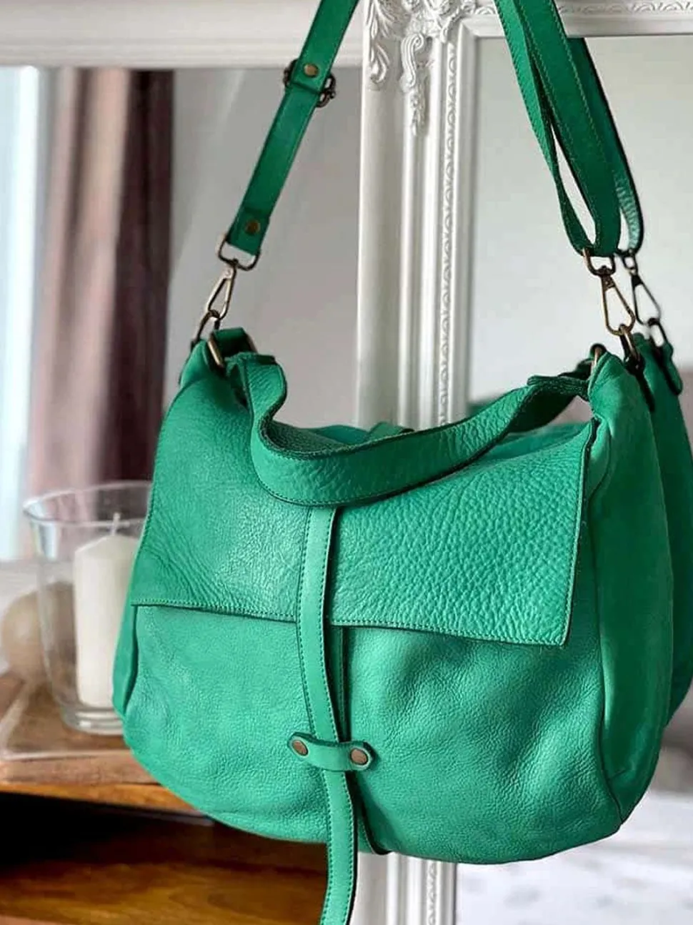 Sac Besace Cuir Vert Pomme Ninon